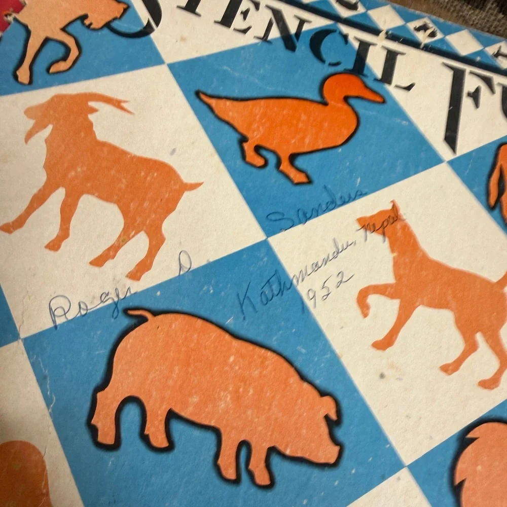 Vintage Stencil Fun Activity Book Kids OS Blue Fair 1950s Animal Scottie Dog